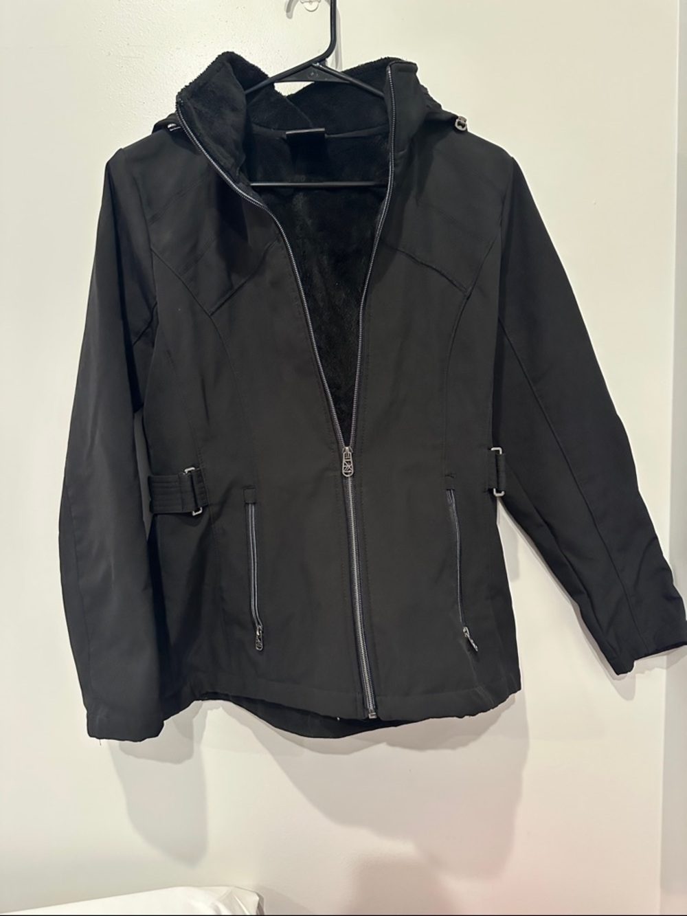 ZeroXposur Women's Black Hooded Utility Coat with Buckle Accents